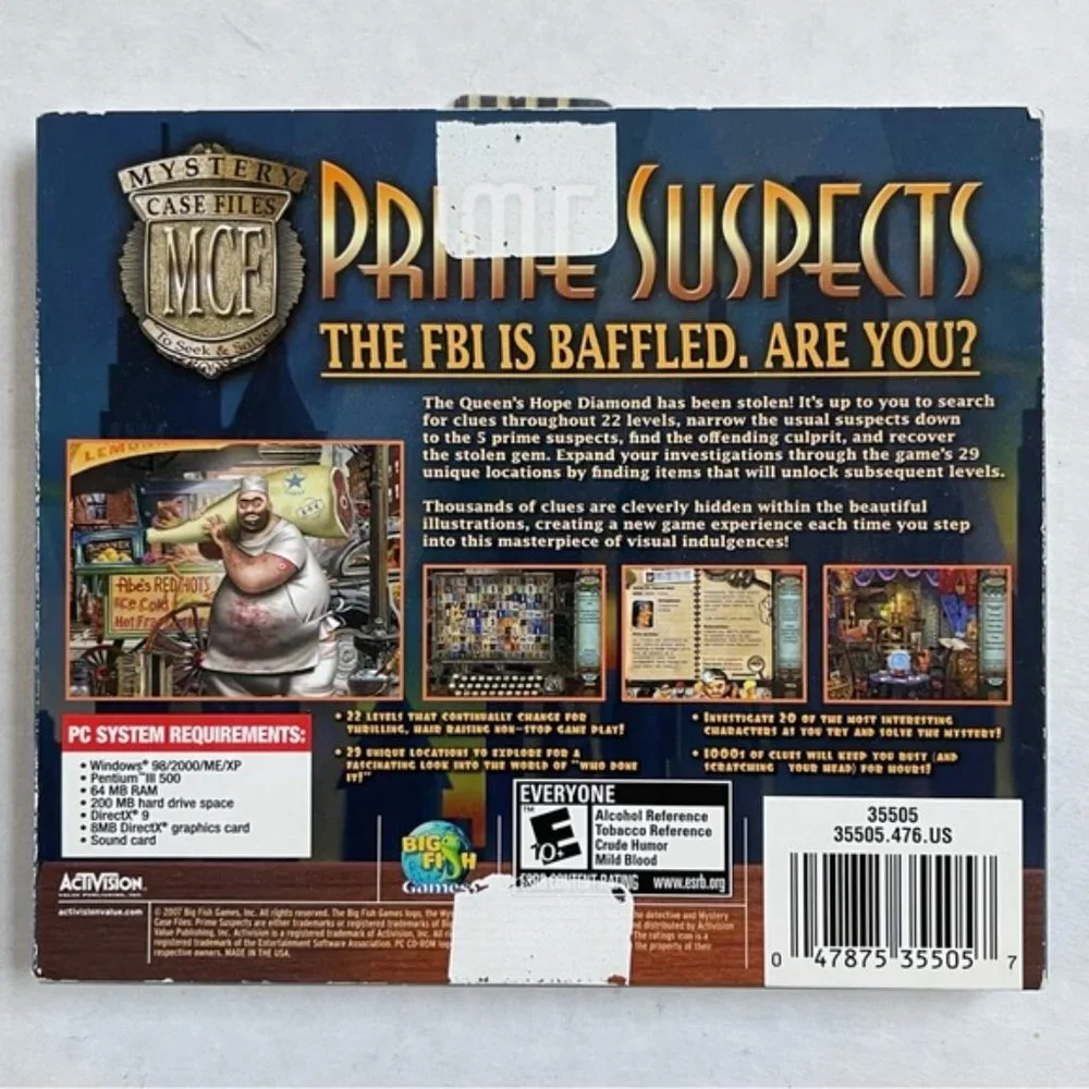 Prime Suspects You Be The Detective PC Games CD ROM E ESRB Big Fish Mystery Case